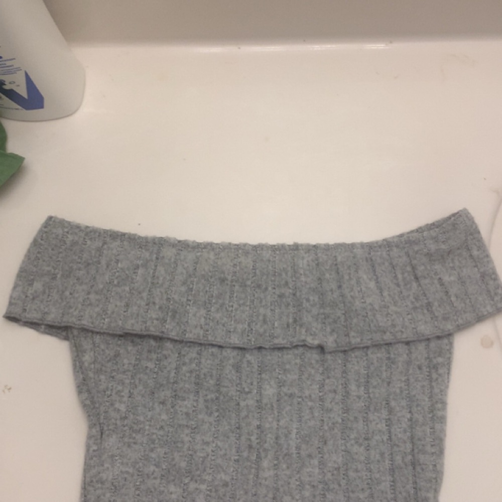 Gray Off-Shoulder Knit Top